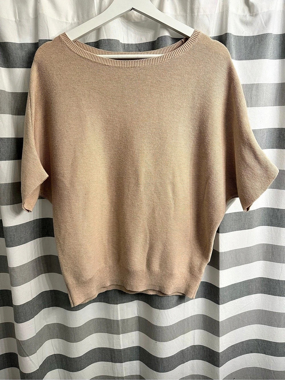 Quince Women Lightweight Cotton Cashmere LinkStitch Dolman Sweater Small Oatmeal